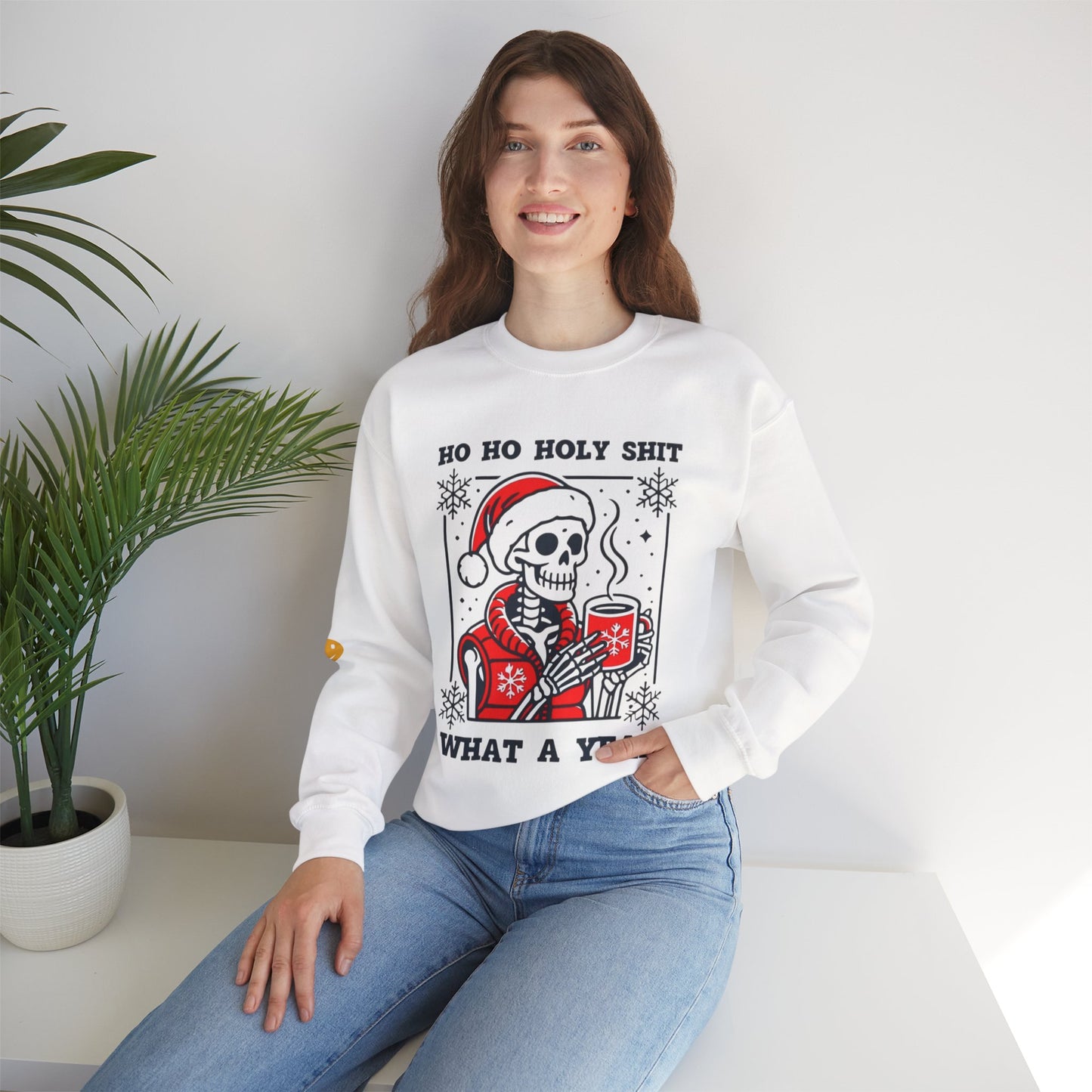 Holiday Skull Sweatshirt – “Ho Ho Holy Shit What a Year” Christmas Crewneck