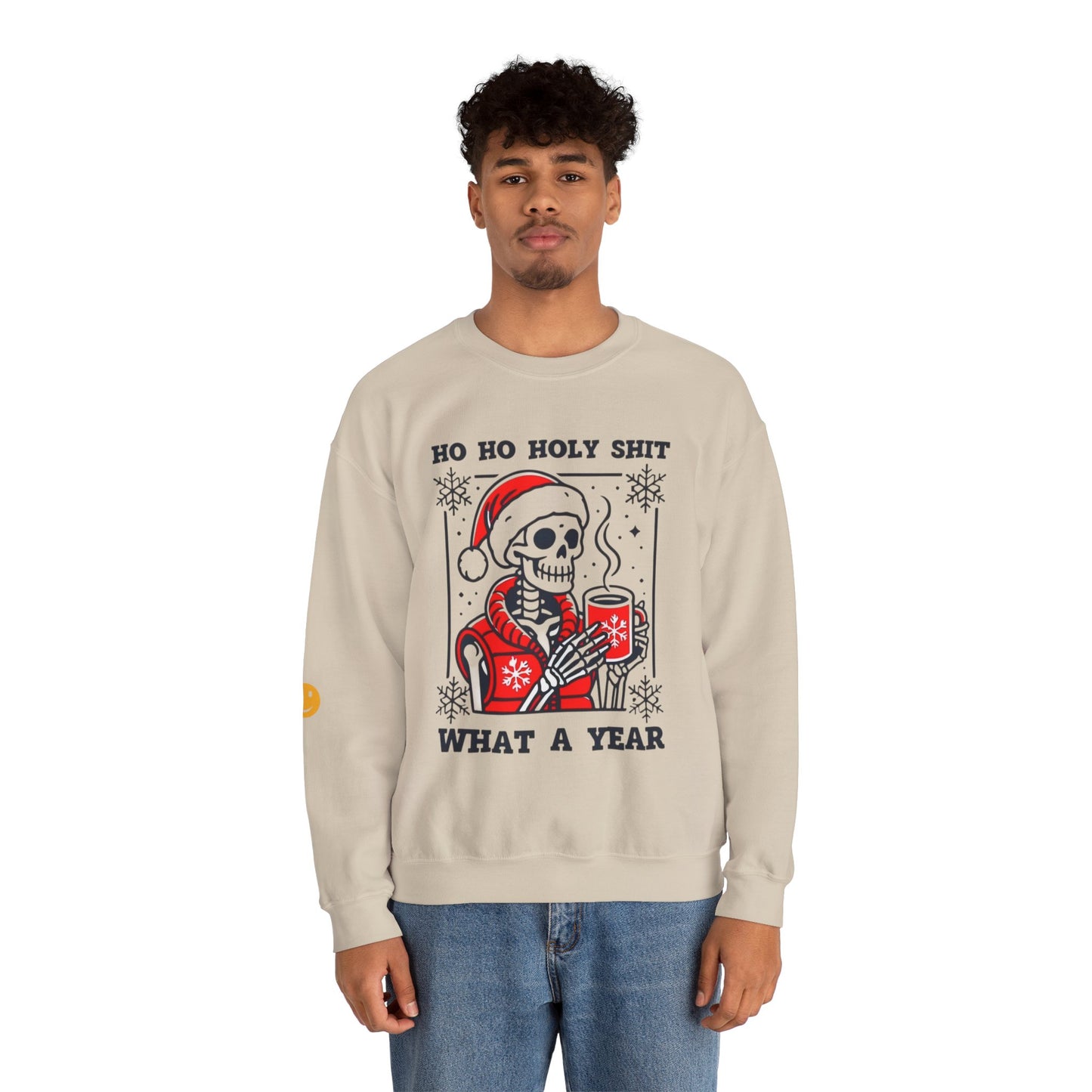 Holiday Skull Sweatshirt – “Ho Ho Holy Shit What a Year” Christmas Crewneck