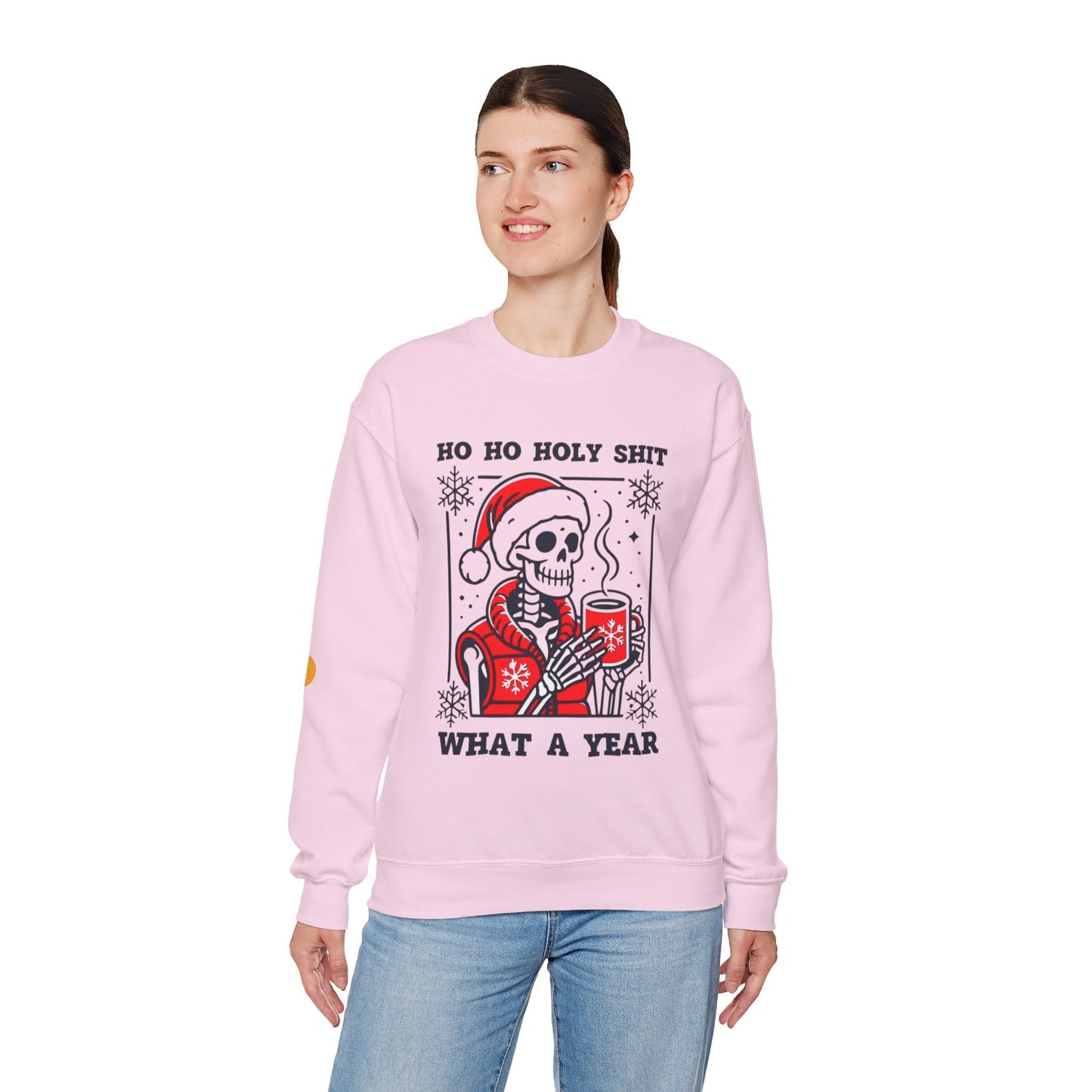 Holiday Skull Sweatshirt – “Ho Ho Holy Shit What a Year” Christmas Crewneck